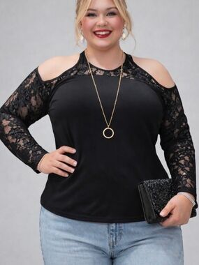 Shein Curve | Elegant Lace Cold Shoulder Statement Top | 3XL | Bold & Flattering